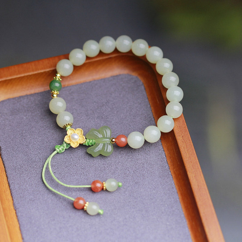 Fortune Jewel 925 Sterling Silver Jade Luck Flower Butterfly Bracelet