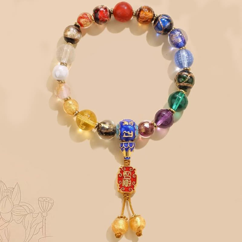Fortune Jewel Tibetan Colorful Incense Ash Liuli Glass Bead Om Mani Padme Hum Dorje Vajra 18 Beads Wrist Mala
