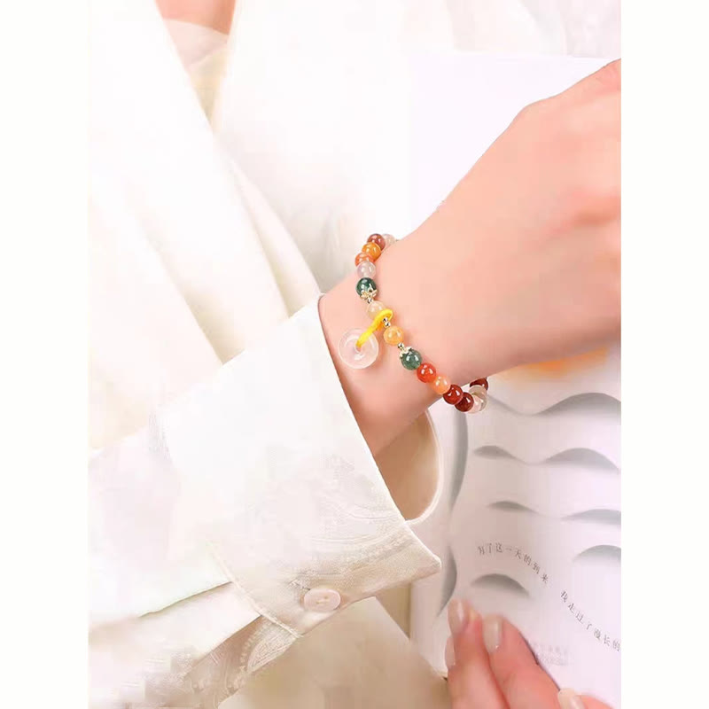 Fortune Jewel 14K Gold Plated Colorful Golden Silk Jade Peace Buckle Wealth Bracelet