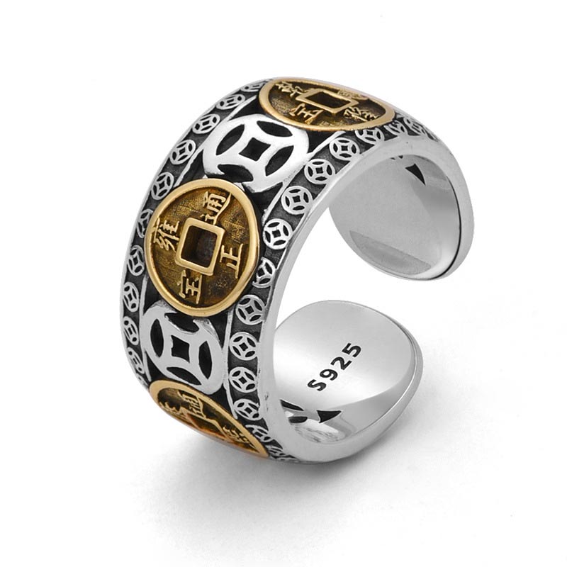 Fortune Jewel Five-Emperor Coins Balance Adjustable Ring