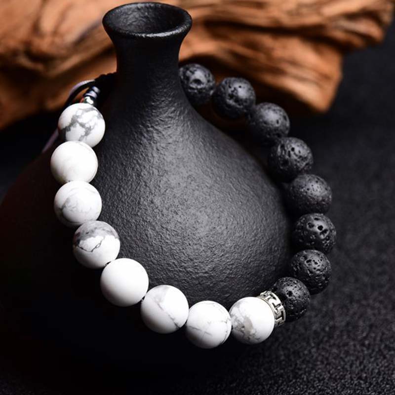 Fortune Jewel Yin Yang Lava Stone Protection Bracelet