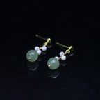 Fortune Jewel Hetian Jade Flower Pattern 14K Gold Plated Luck Drop Dangle Earrings