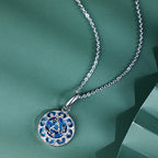 Fortune Jewel 925 Sterling Silver Round Turquoise Three Rabbits Balance Necklace Pendant