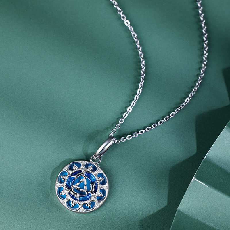 Fortune Jewel 925 Sterling Silver Round Turquoise Three Rabbits Balance Necklace Pendant