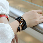 Fortune Jewel Black Obsidian Tiger Eye Blessing Mala Bracelet