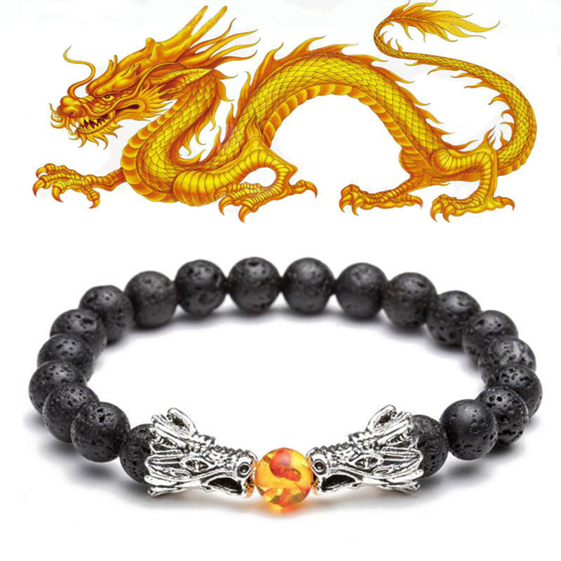 Fortune Jewel White Turquoise Lava Rock Dragon Blessing Beaded Bracelet