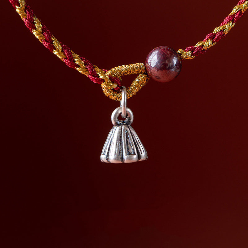 Fortune Jewel Handcrafted Red Gold Rope Lotus Peace And Joy Charm Braid Bracelet
