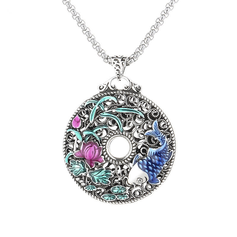 Fortune Jewel Koi Fish Lotus Peace Buckle Fu Character Wealth Luck Necklace Pendant Fortune Jewel