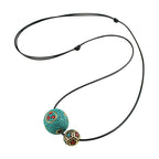Fortune Jewel Tibetan Turquoise Double Bead Protection Strength Necklace Pendant