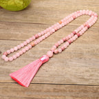 Fortune Jewel 108 Mala Beads Pink Crystal Love Tassel Bracelet