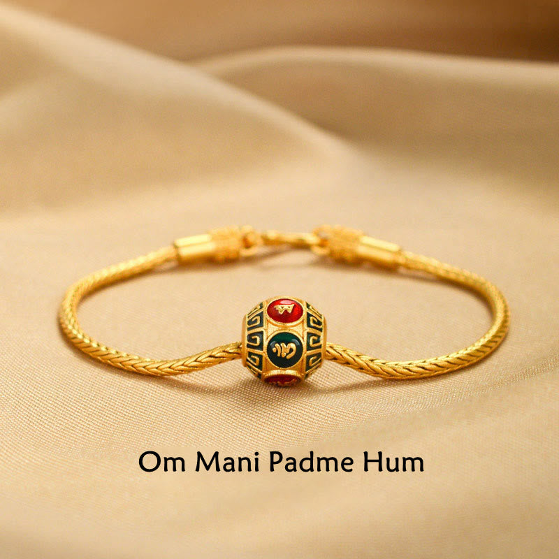 Fortune Jewel Tibetan 18K Gold Om Mani Padme Hum Lucky Koi Fish Fu Character Ingot Copper Coin Peace Bracelet