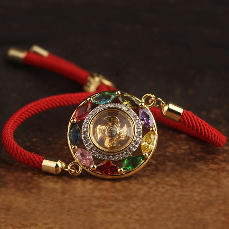 Fortune Jewel Colorful Zircon Copper Wealth Luck Rotation Bracelet Necklace Pendant