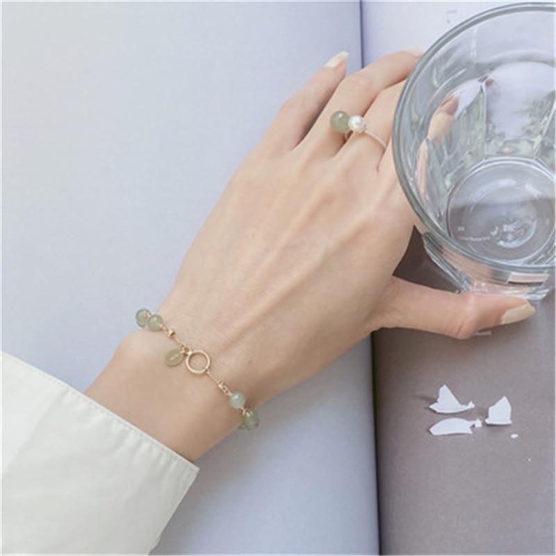 Fortune Jewel 14k Gold Plated Hetian Jade Beaded Prosperity Chain Bracelet