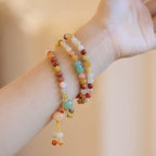 Fortune Jewel Natural Golden Silk Jade Pumpkin Charm Wealth Luck Triple Wrap Bracelet