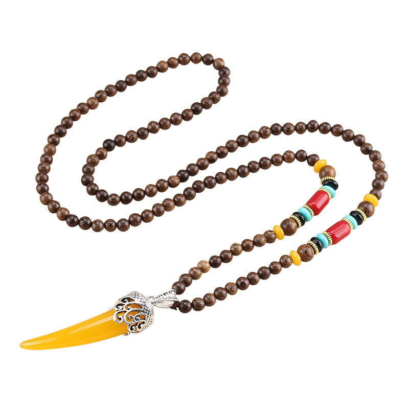 Fortune Jewel Wenge Wood Turquoise Stone Horn Style Protection Meditation Necklace Pendant