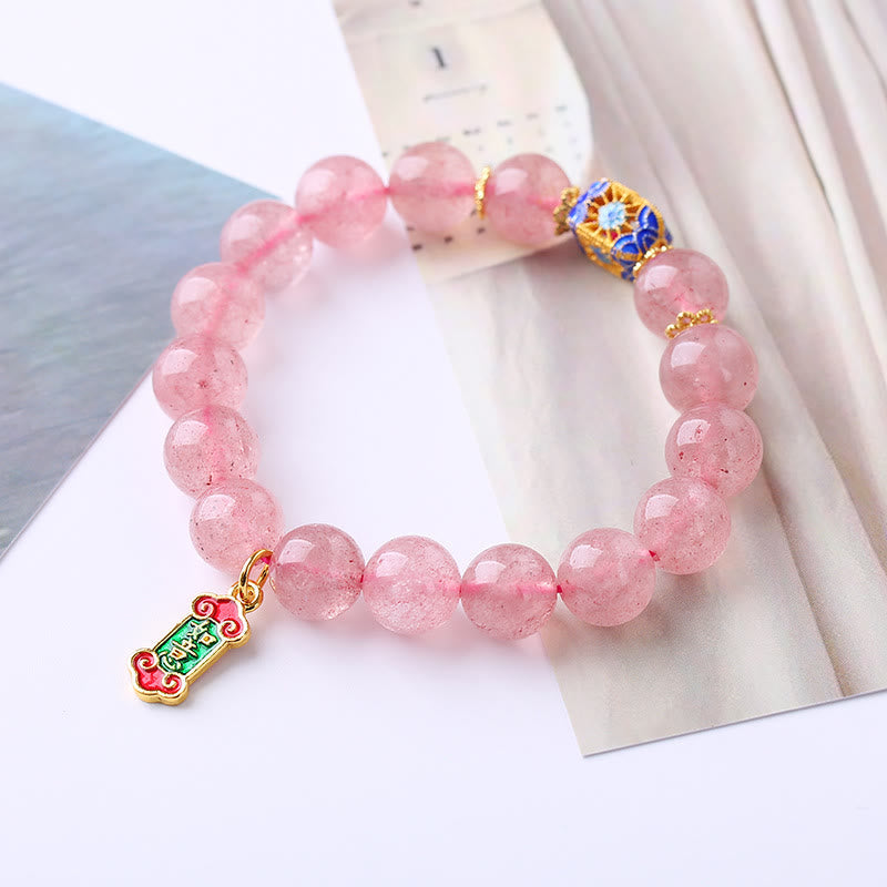 Fortune Jewel Strawberry Quartz Positive Ruyi Charm Bracelet
