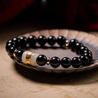 Fortune Jewel Black Obsidian Jade Om Mani Padme Hum Strength Couple Magnetic Bracelet