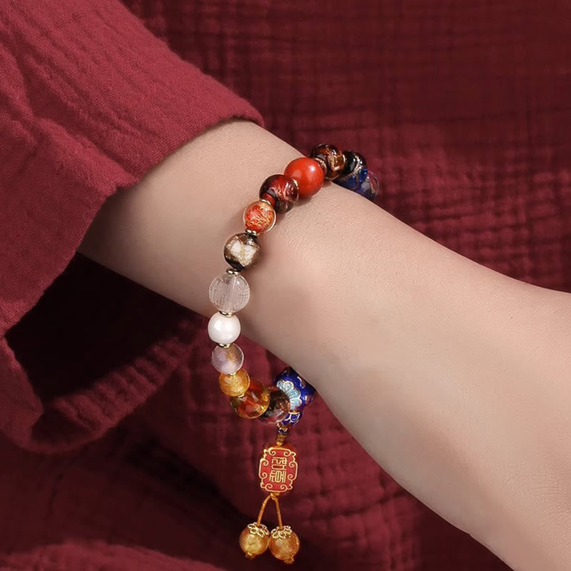 Fortune Jewel Tibetan Colorful Incense Ash Liuli Glass Bead Om Mani Padme Hum Dorje Vajra 18 Beads Wrist Mala