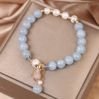 Fortune Jewel Aquamarine Pearl Fortune Money Bag Charm Bracelet