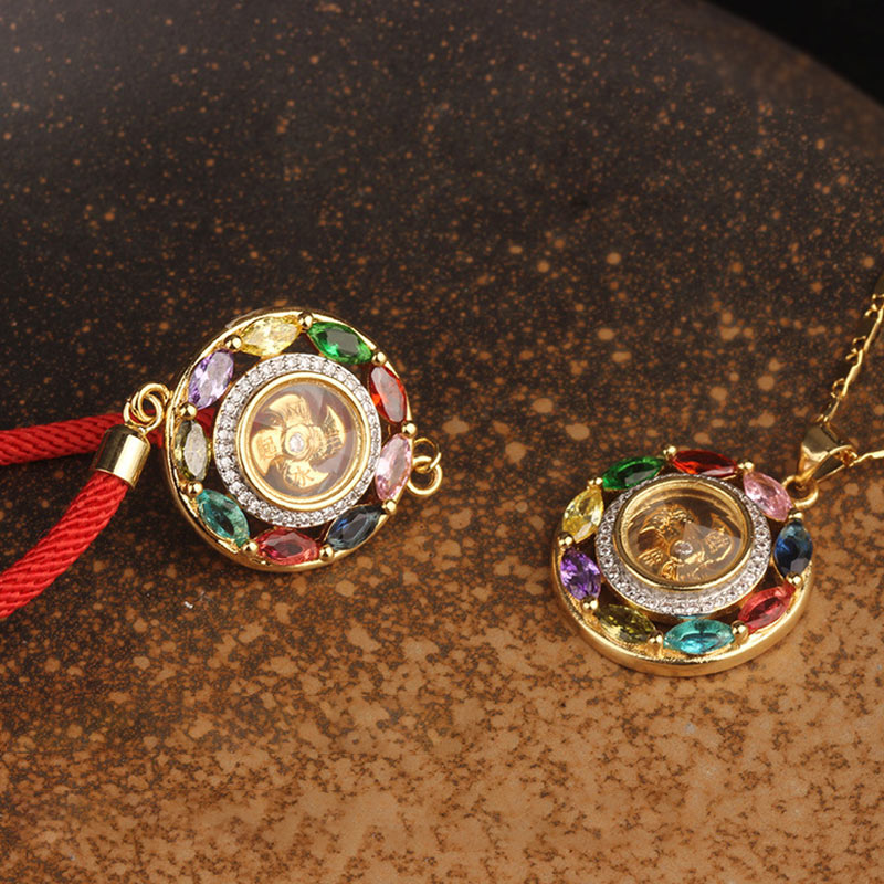 Fortune Jewel Colorful Zircon Copper Wealth Luck Rotation Bracelet Necklace Pendant