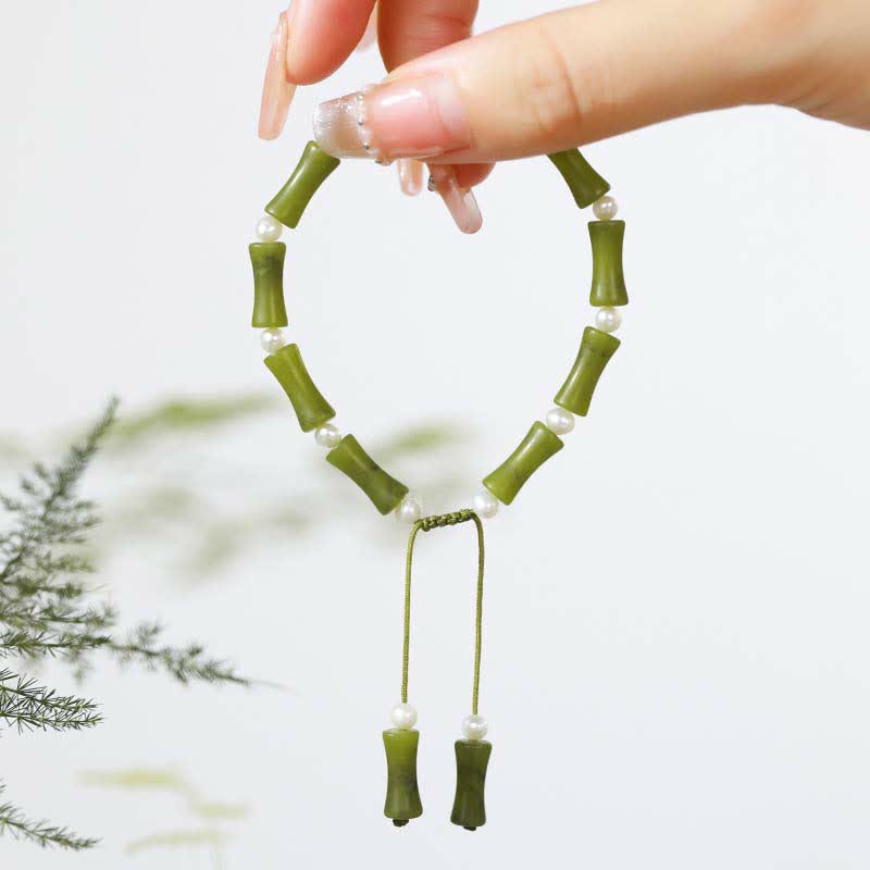 Fortune Jewel Natural Peridot Bamboo Pattern Love Peace Bracelet