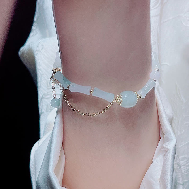 Fortune Jewel Tianshan White Jade Bamboo Pattern Luck Blessing Bracelet