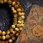 Fortune Jewel 108 Mala Beads Natural Tiger Eye Copper Dorje Protection Tassel Bracelet