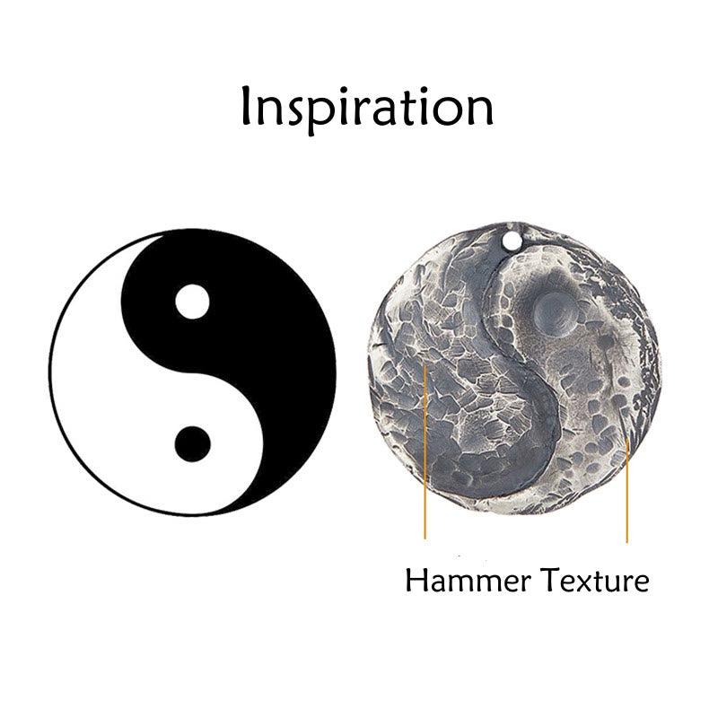Fortune Jewel 990 Sterling Silver Yin Yang Hammer Texture Harmony Necklace Pendant Fortune Jewel