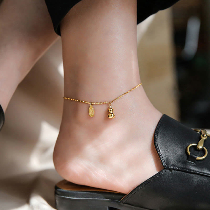 Fortune Jewel 18k Gold Plated Copper Lucky Gourd Design Wealth Buckle Anklet