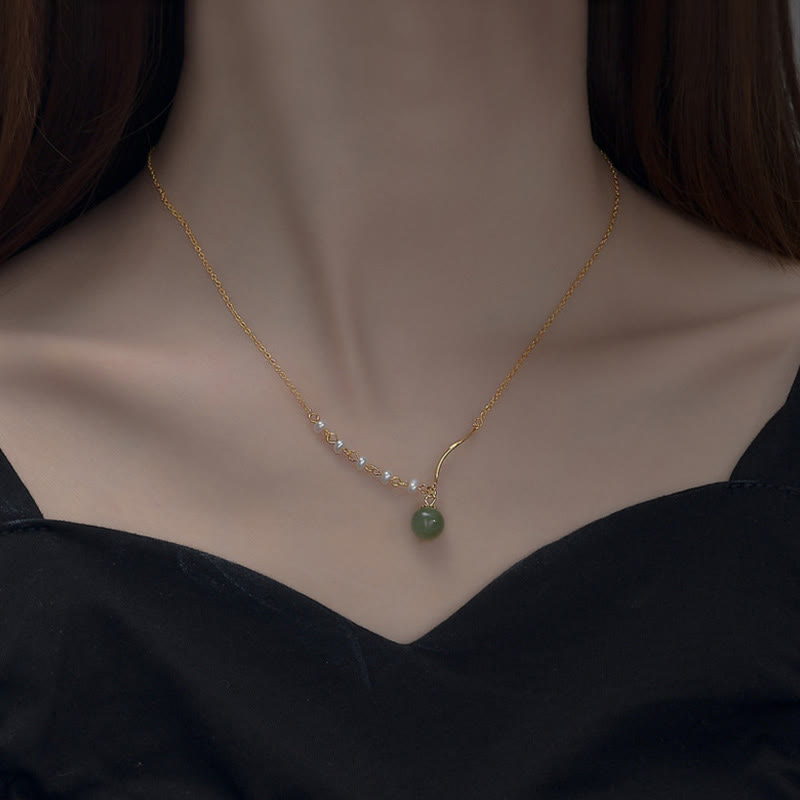 Fortune JewelNatural Hetian Jade Pearl Luck Bead Necklace Pendant