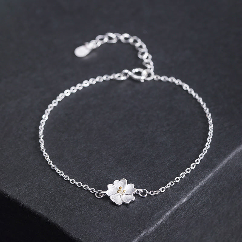 Fortune Jewel 925 Sterling Silver Cherry Blossom Blessing Chain Bracelet