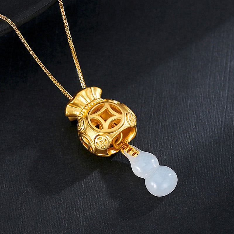 Fortune Jewel  Auspicious Feng Shui Money Bag Jade Pendant Necklace
