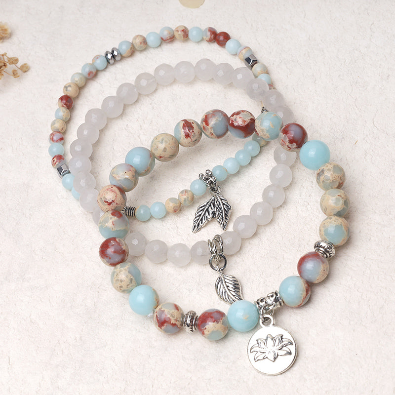 Fortune Jewel 3PCS Natural Quartz Crystal Beaded Healing Energy Lotus Bracelet
