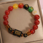 Fortune Jewel Five Elements Black Onyx Red Agate Wisdom Wealth Bracelet