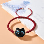 Fortune Jewel Ebony Wood Cat Head Pattern Peace King Kong Knot Braided Bracelet