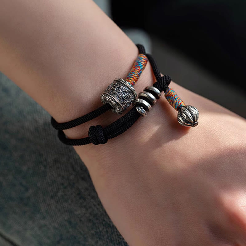 Fortune Jewel Tibetan Om Mani Padme Hum Carved Amulet Double Wrap Bracelet