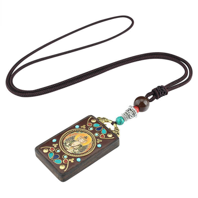 Fortune Jewel Tibet God of Wealth Thangka Ebony Peace Necklace Pendant