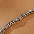 Vintage Tang Dynasty Flower Design Engraved Red Agate Copper Luck Bracelet Bangle Fortune Jewel