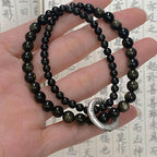 Fortune Jewel 999 Sterling Silver Black Obsidian Fulfillment Strength Double Layer Bracelet