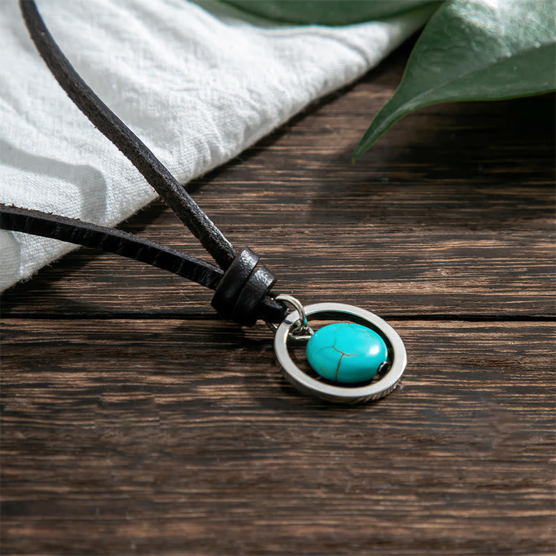 Fortune Jewel Round Turquoise Stone Protection Strength Necklace Pendant