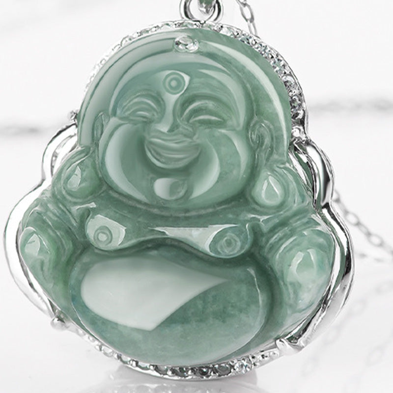 Fortune Jewel Laughing Buddha Jade Abundance Necklace Titanium Steel Chain Pendant Fortune Jewel
