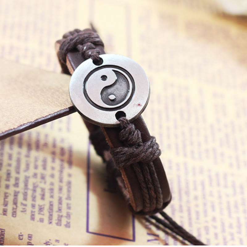 Fortune Jewel Retro Yin Yang Leather Harmony String Bracelet