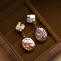Fortune Jewel 925 Sterling Silver Posts Copper Plated Gold Natural Baroque Pearl Healing Drop Earrings