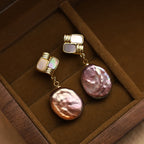 Fortune Jewel 925 Sterling Silver Posts Copper Plated Gold Natural Baroque Pearl Healing Drop Earrings