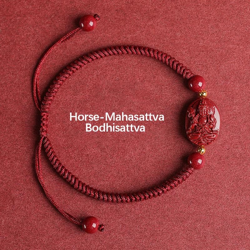 Fortune Jewel Chinese Zodiac Natal Buddha Cinnabar Keep Away Evil Spirits Rope Bracelet