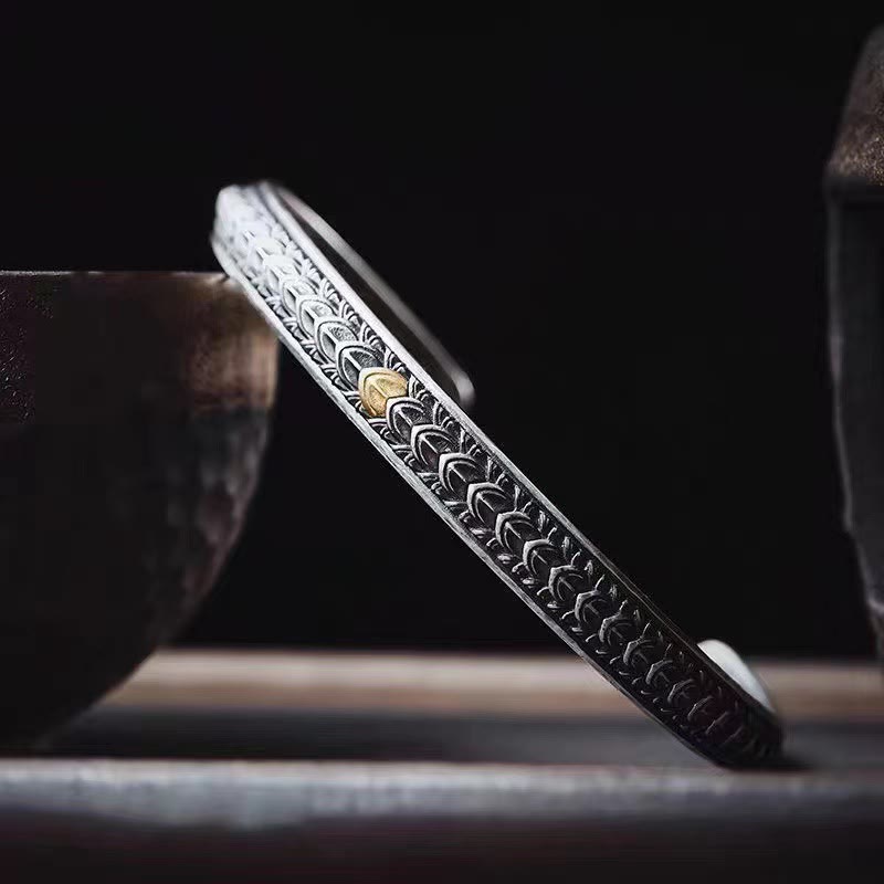 Fortune Jewel Vintage Dragon Scales Pattern Luck Wealth Cuff Bracelet Bangle