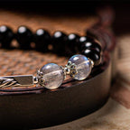 Fortune Jewel 925 Sterling Silver Obsidian Moonstone Strength Couple Bracelet