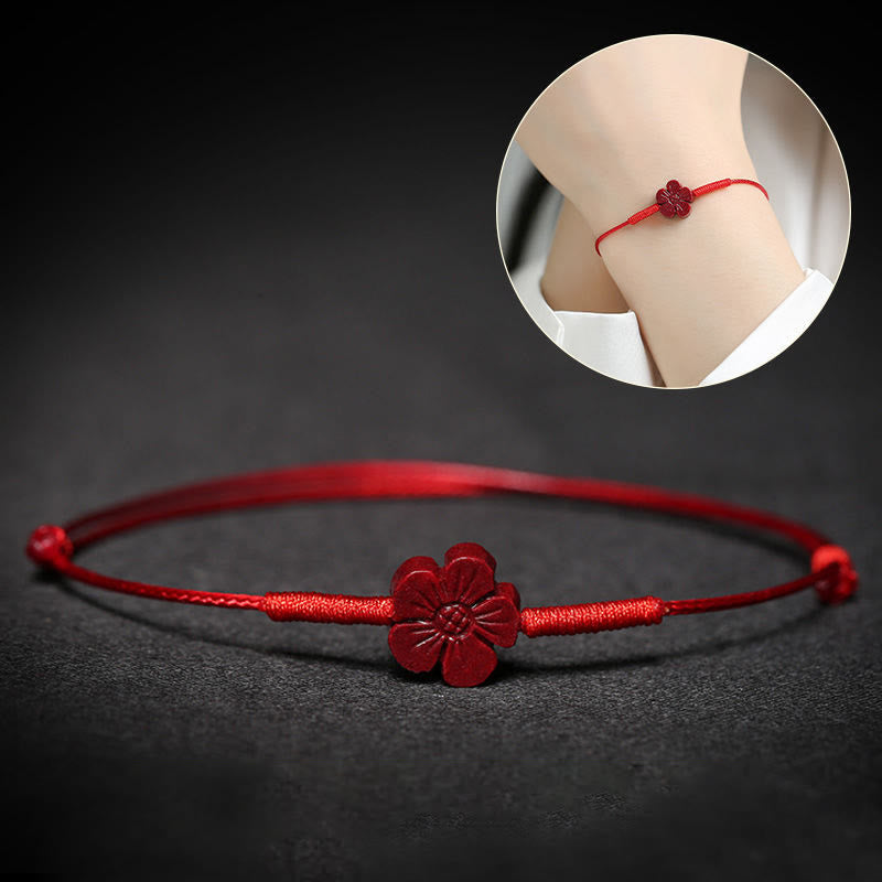 Fortune Jewel Handmade Plum Blossom Four Leaf Clover PiXiu Lotus Koi Fish Cinnabar Blessing Braid Bracelet