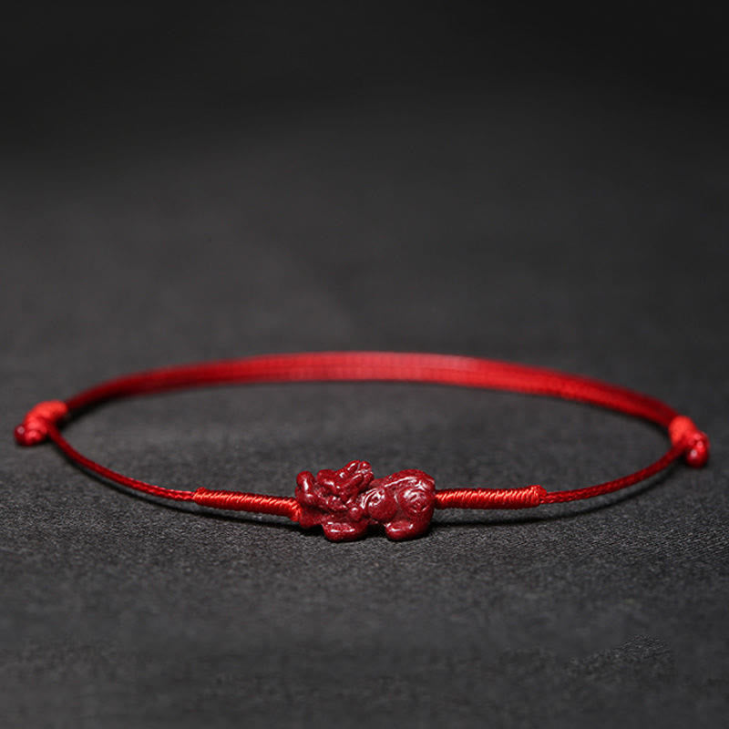 Fortune Jewel Handmade Plum Blossom Four Leaf Clover PiXiu Lotus Koi Fish Cinnabar Blessing Braid Bracelet