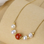 Fortune Jewel 925 Sterling Silver Pearl Cinnabar Sincerity Healing Bead Chain Necklace Pendant